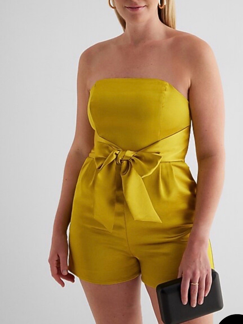 Express Strapless jewel tone green  Tie-Front Mini romper
